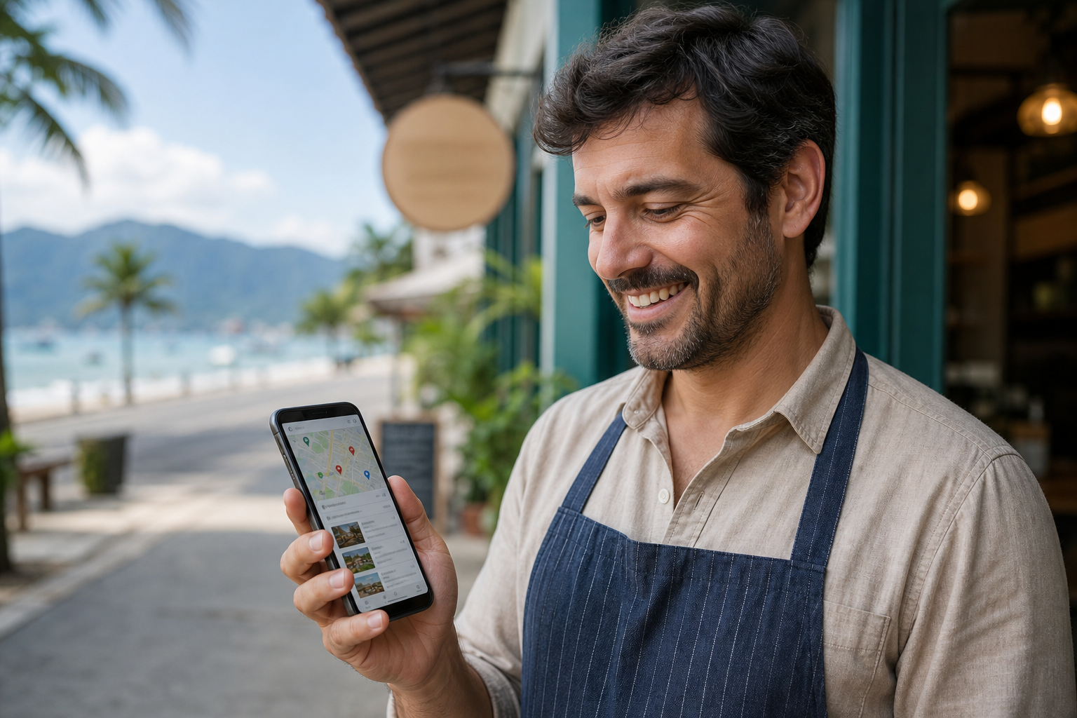 Negócio local de Caraguatatuba usando presença digital e celular para atrair clientes