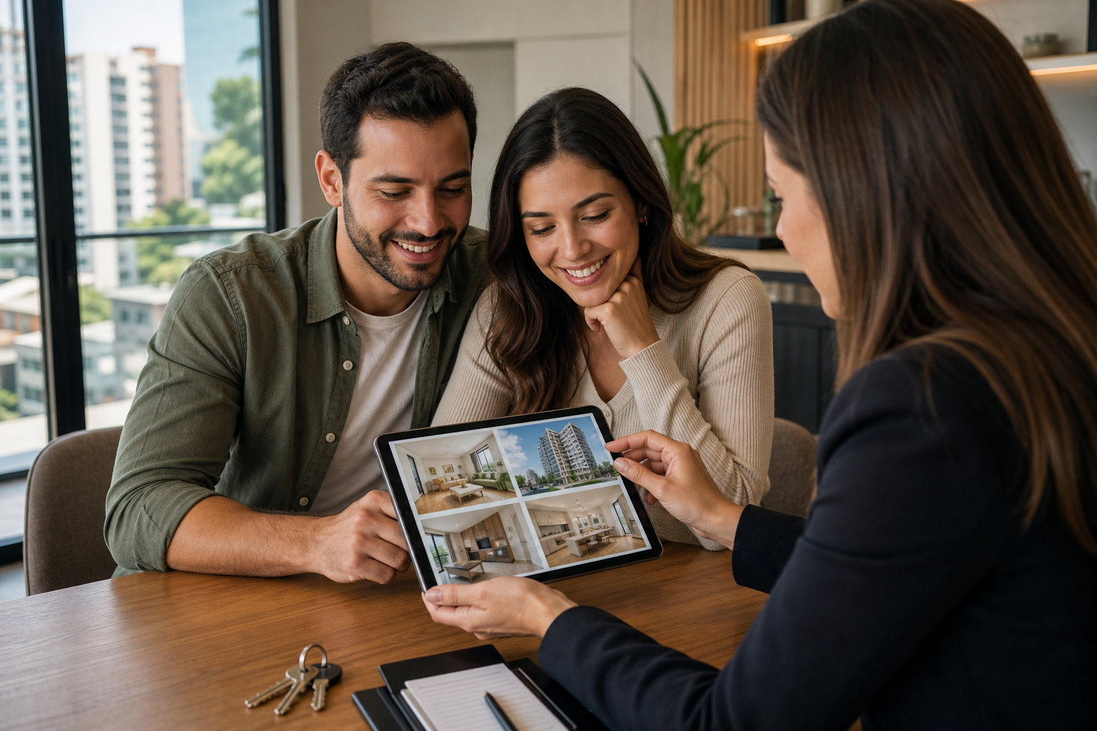 Casal pesquisando imóveis em tablet e gerando lead para imobiliária