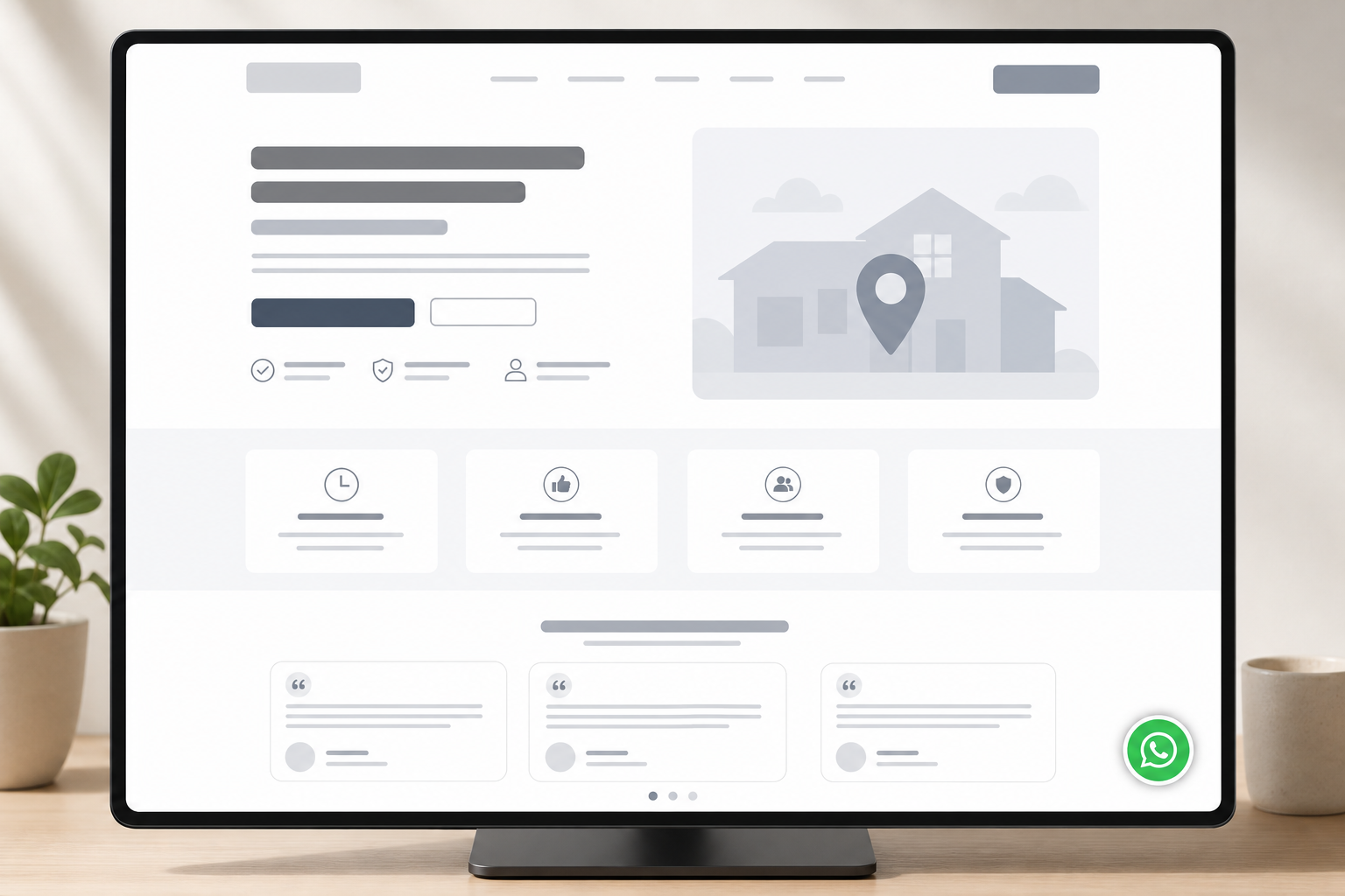 Estrutura de landing page de conversão: hero, benefícios, depoimentos e CTA de WhatsApp