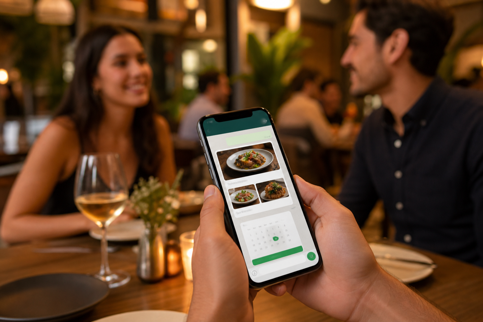 Cliente reservando mesa de restaurante pelo smartphone