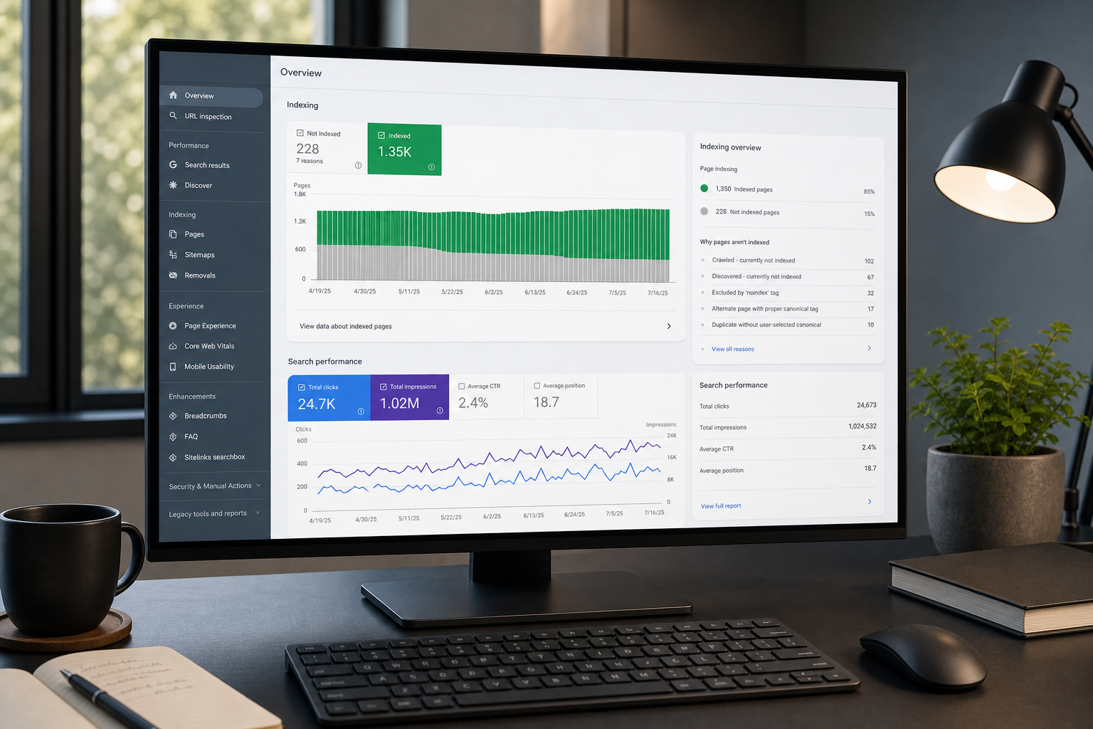 Monitoramento de indexação e desempenho de busca no Search Console